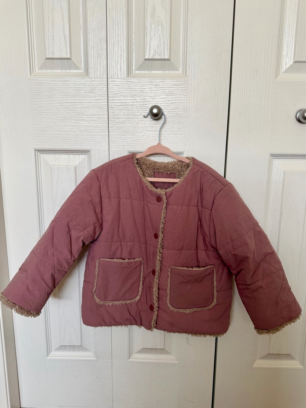 Zara Mauve Quilted Jacket with Faux-Sherpa Trim